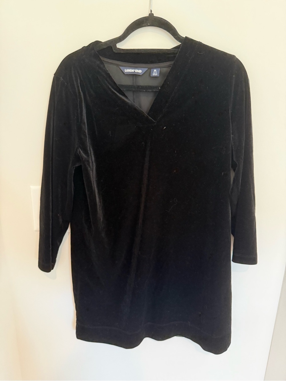 Lands' End Black Velvet V-Neck Tunic Top